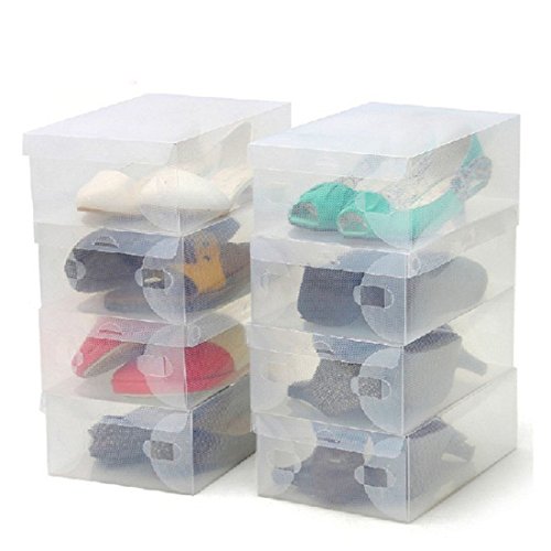 ZENUTA 10 x Cajas de Zapatos Transparente Plástico Caja Guarda Zapatos Cajones Almacenar Zapatos Almacenaje Apilables 28 x 18 x 10cm