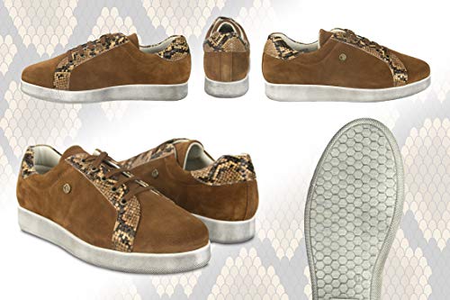 Zerimar Zapatillas Mujer Piel | Zapatos Planos Mujer Cuero | Zapatillas Deportivas Mujer Piel | Zapatos Casuales Mujer Cuero | Deportivas Mujer Piel | Color Camel Talla 38