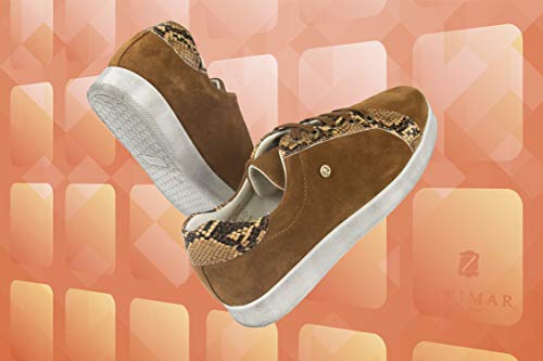 Zerimar Zapatillas Mujer Piel | Zapatos Planos Mujer Cuero | Zapatillas Deportivas Mujer Piel | Zapatos Casuales Mujer Cuero | Deportivas Mujer Piel | Color Camel Talla 38