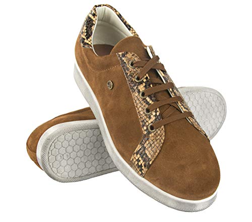 Zerimar Zapatillas Mujer Piel | Zapatos Planos Mujer Cuero | Zapatillas Deportivas Mujer Piel | Zapatos Casuales Mujer Cuero | Deportivas Mujer Piel | Color Camel Talla 38