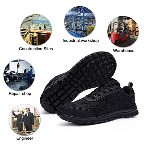 Ziboyue Zapatillas de Seguridad para Hombre Mujer Ligero Transpirable Calzado de Trabajo con Punta de Acero Anti-Pinchazo Zapatos de Seguridad (Negro Puro,41 EU)