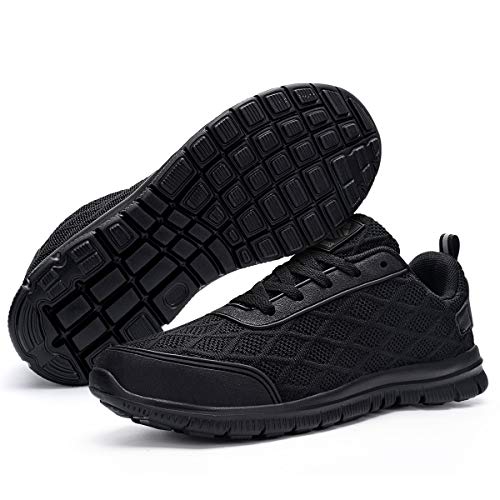 Ziboyue Zapatillas de Seguridad para Hombre Mujer Ligero Transpirable Calzado de Trabajo con Punta de Acero Anti-Pinchazo Zapatos de Seguridad (Negro Puro,41 EU)