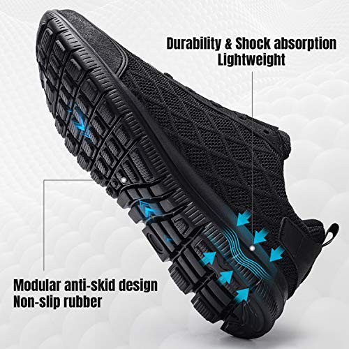 Ziboyue Zapatillas de Seguridad para Hombre Mujer Ligero Transpirable Calzado de Trabajo con Punta de Acero Anti-Pinchazo Zapatos de Seguridad (Negro Puro,41 EU)