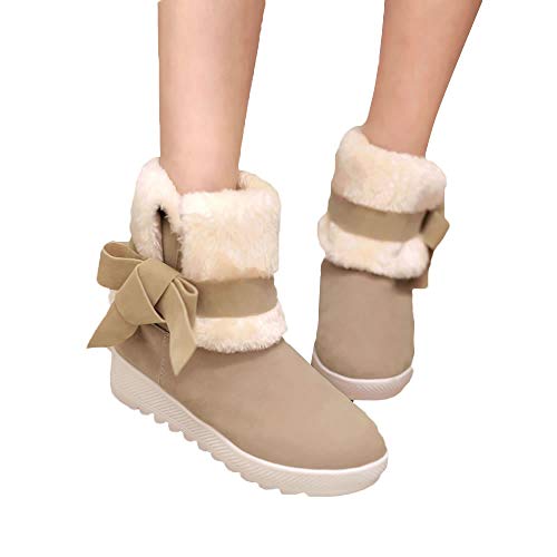 ZODOF Botas de Nieve para Mujer Mujeres Botas de Nieve Color sólido Clásico Bowtie Slip-On Calzado Casual de Estudiante