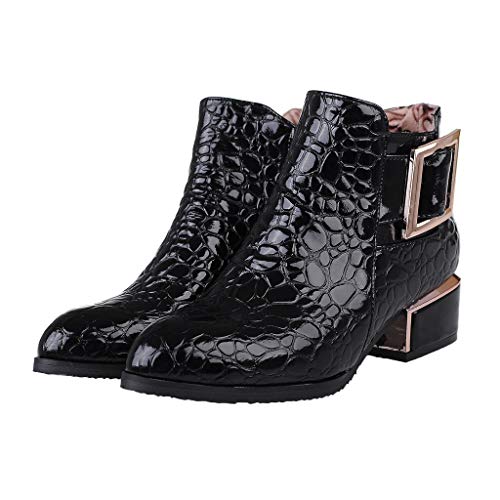 ZODOF Botas Mujer Dedo del pie Puntiagudo Botas Cortas Plataforma Lateral con Cremallera Gruesa con Botines Zapatos Vestir Mujer(37 EU,Negro)