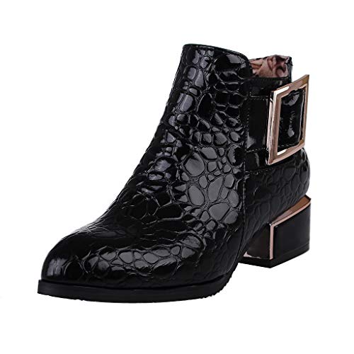 ZODOF Botas Mujer Dedo del pie Puntiagudo Botas Cortas Plataforma Lateral con Cremallera Gruesa con Botines Zapatos Vestir Mujer(37 EU,Negro)