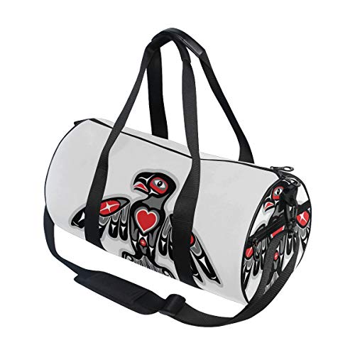 ZOMOY Bolsa de Deporte,Tótem indígena Ave halcón étnico patrón de Motivo aviar sobre Fondo Liso,Nuevo de Cubo de impresión Bolsas de Ejercicios Bolsa de Viaje Equipaje Bolsa de Lona