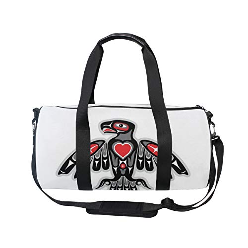 ZOMOY Bolsa de Deporte,Tótem indígena Ave halcón étnico patrón de Motivo aviar sobre Fondo Liso,Nuevo de Cubo de impresión Bolsas de Ejercicios Bolsa de Viaje Equipaje Bolsa de Lona