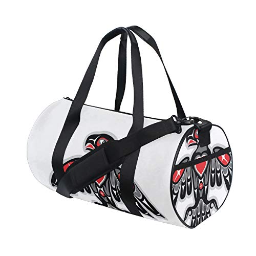 ZOMOY Bolsa de Deporte,Tótem indígena Ave halcón étnico patrón de Motivo aviar sobre Fondo Liso,Nuevo de Cubo de impresión Bolsas de Ejercicios Bolsa de Viaje Equipaje Bolsa de Lona