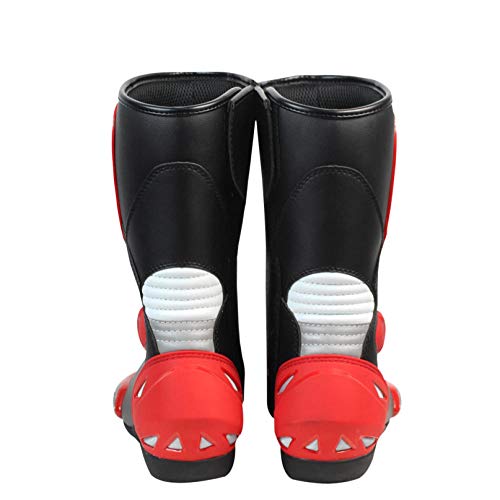 ZOULME Botas de Moto PU Resistente al Desgaste Protección Antideslizante Road Anti-Fall Racing Boots Black Certificado Certificado Motocross Off Road Quad Trail Kart-Rojo_45
