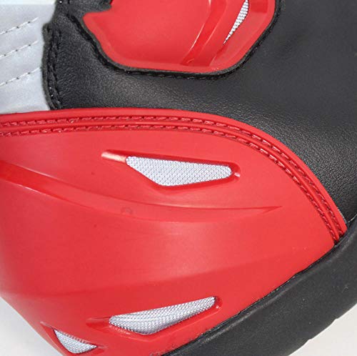 ZOULME Botas de Moto PU Resistente al Desgaste Protección Antideslizante Road Anti-Fall Racing Boots Black Certificado Certificado Motocross Off Road Quad Trail Kart-Rojo_45