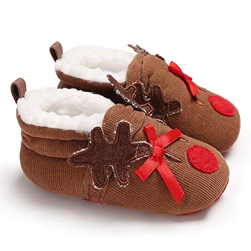 ZOYLINK Alce Bebé Calzado Encantador marrón Alce Diseño Antideslizante Niñito Zapatos Gusano Bebé Prewalker Zapatos para Navidad Fiesta Regalo