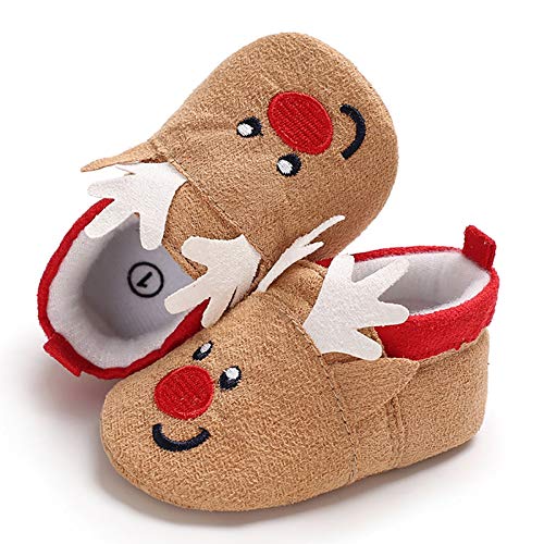 ZOYLINK Alce Bebé Calzado Encantador marrón Alce Diseño Antideslizante Niñito Zapatos Gusano Bebé Prewalker Zapatos para Navidad Fiesta Regalo