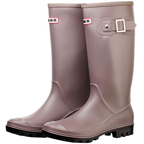 zpllsbratos Botas de Agua Lluvia Altas Mujer Rodilla Alta Botas Goma Wellington Impermeables Antideslizante(Beige,41)