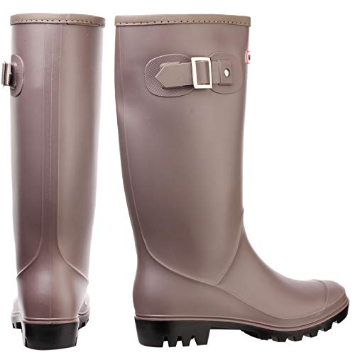 zpllsbratos Botas de Agua Lluvia Altas Mujer Rodilla Alta Botas Goma Wellington Impermeables Antideslizante(Beige,41)