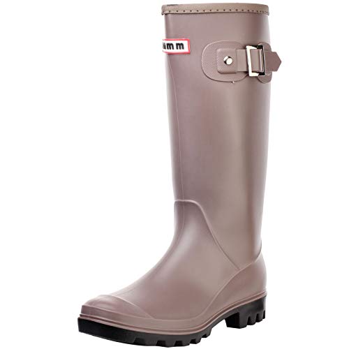 zpllsbratos Botas de Agua Lluvia Altas Mujer Rodilla Alta Botas Goma Wellington Impermeables Antideslizante(Beige,41)