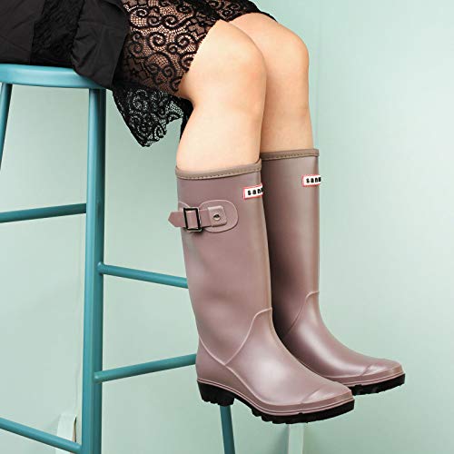 zpllsbratos Botas de Agua Lluvia Altas Mujer Rodilla Alta Botas Goma Wellington Impermeables Antideslizante(Beige,41)
