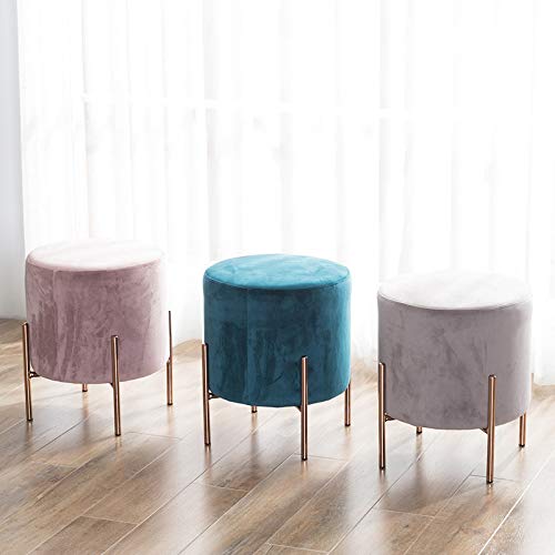 ZTCWS Soft nórdica Sofá heces, heces para el hogar Maquillaje, piernas creadora de Terciopelo Tejido de Baja Puf Taburete de Metal, Tienda de Ropa Cambio Zapatos Bench,Rosado