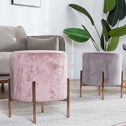 ZTCWS Soft nórdica Sofá heces, heces para el hogar Maquillaje, piernas creadora de Terciopelo Tejido de Baja Puf Taburete de Metal, Tienda de Ropa Cambio Zapatos Bench,Rosado