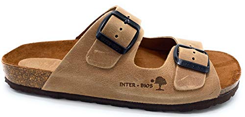 Zueco Bio con Dos Hebillas en Nobuck Camel de Inter Bios,Modelo 7206 Talla 38