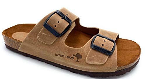 Zueco Bio con Dos Hebillas en Nobuck Camel de Inter Bios,Modelo 7206 Talla 38