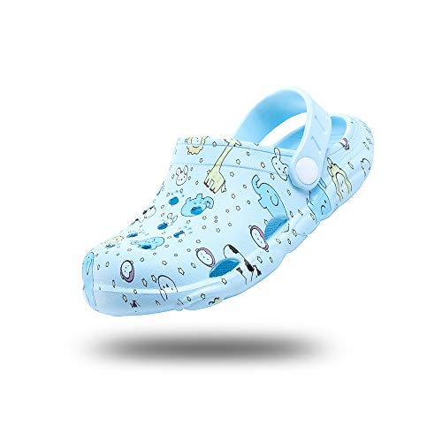 Zueco Niño Muchachas Zuecos de Jardin Niñito Zapatillas de Playa Verano Antideslizante Ligeros Unisex Sandalias Secado Rápido Caricatura E-Azul Claro EU30
