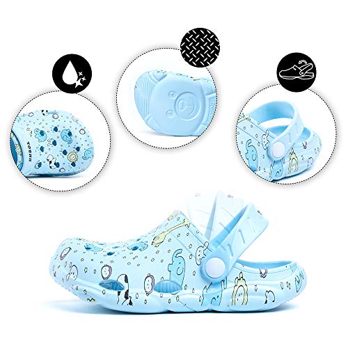 Zueco Niño Muchachas Zuecos de Jardin Niñito Zapatillas de Playa Verano Antideslizante Ligeros Unisex Sandalias Secado Rápido Caricatura E-Azul Claro EU30