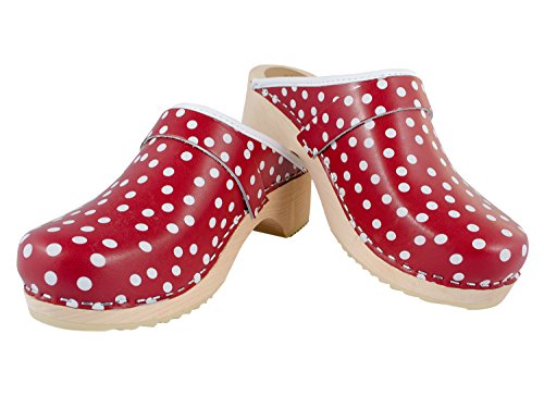 Zuecos clásicos de color rojo con lunares blancos (37)