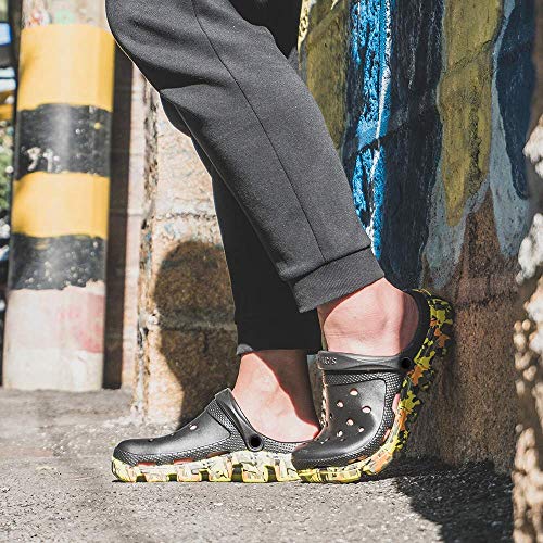 Zuecos Hombre Zapatillas da Jardin Goma Mujer Sandalias Transpirables Pantuflas Playa Verano 2808 Camuflaje-Negro 42