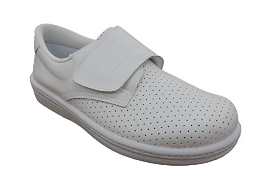Zuecos Sanitarios Anatomicos en Piel para Hombre, Percla Mod.293 Calzado Made in Spain, Garantia de Calidad. (44, Blanco)