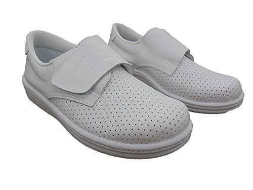 Zuecos Sanitarios Anatomicos en Piel para Hombre, Percla Mod.293 Calzado Made in Spain, Garantia de Calidad. (44, Blanco)