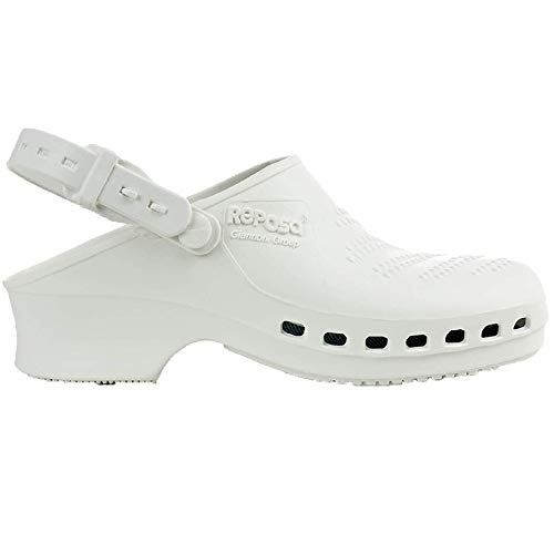 Zuecos Sanitarios de Trabajo Reposa • Zuecos Mujer y Hombre con Suela de Goma Antideslizante • Zapatos para Enfermería Y Hostelería • Talla 39 • Color Blanco