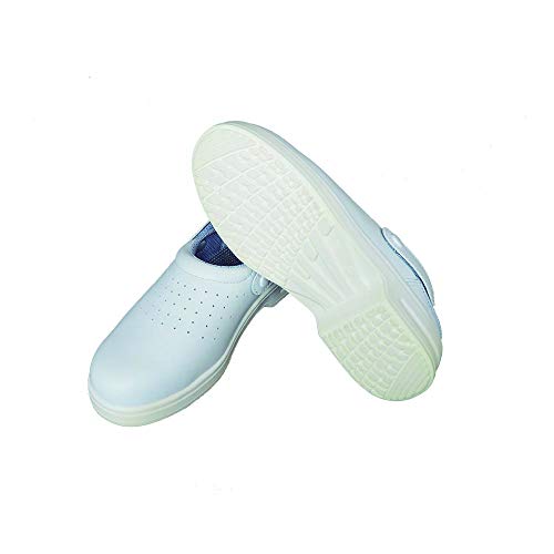 Zuecos Sanitarios de Trabajo SafeWay A111 • Zuecos Mujer y Hombre con Suela de Goma Antideslizante • Zapatos para Enfermería Y Hostelería • Talla 35 EU • Color Blanco