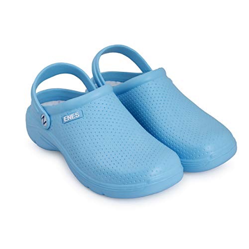Zuecos Sanitarios Mujer Hombre Enfermera Hospital de Goma, Antideslizantes, Anatomicos, Comodos, Cerrados, Azul (42 EU)