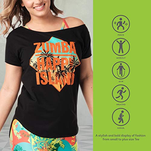 Zumba Fitness® Athlétique Top Femme Coupe Ample Dance Vetements Sport Haut d'Entraînement, Camiseta Mujer, Opacity, Black 0, Small