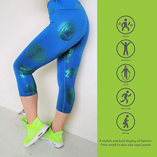 Zumba Métallique Compression de Fitness Pantalon Femmes Faire Des Exercices Sport Elastiques Imprimé Capri Legging Leggings, Jersey Blue 1, S para Mujer