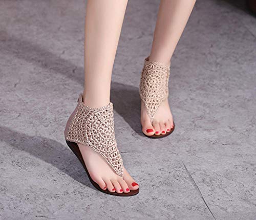 ZY&FC Sandalias De Tacón De Cuña De Verano Zapatos De Playa De Caña Alta Zapatos De Punta con Clip Retro-41_Apricot