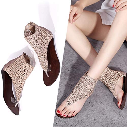 ZY&FC Sandalias De Tacón De Cuña De Verano Zapatos De Playa De Caña Alta Zapatos De Punta con Clip Retro-41_Apricot