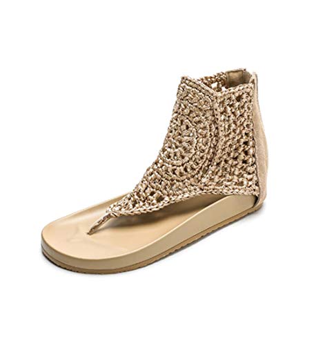 ZY&FC Sandalias De Tacón De Cuña De Verano Zapatos De Playa De Caña Alta Zapatos De Punta con Clip Retro-41_Apricot