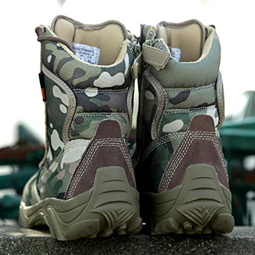 ZZMFC Army Tactical Army Boots Cuero Ligero al Aire Libre con Cordones con Cremallera Lateral Botas de Combate Patrol Botas de montaña Antideslizantes Camuflaje,Green-43