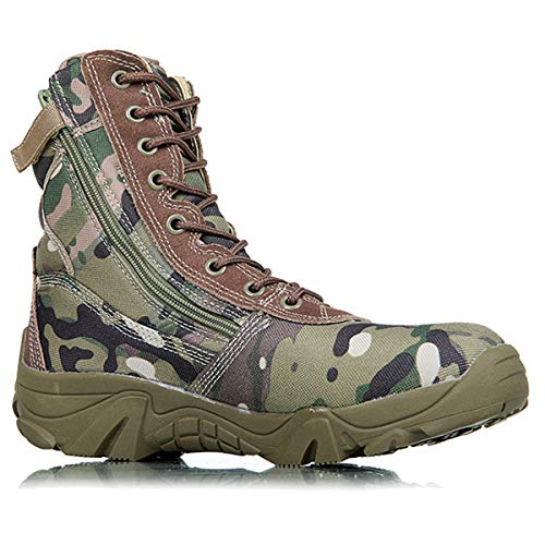ZZMFC Army Tactical Army Boots Cuero Ligero al Aire Libre con Cordones con Cremallera Lateral Botas de Combate Patrol Botas de montaña Antideslizantes Camuflaje,Green-43