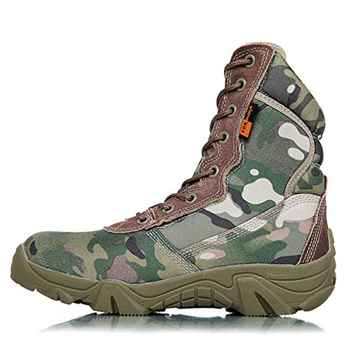 ZZMFC Army Tactical Army Boots Cuero Ligero al Aire Libre con Cordones con Cremallera Lateral Botas de Combate Patrol Botas de montaña Antideslizantes Camuflaje,Green-43