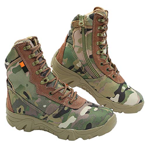 ZZMFC Botas Militares tácticas del ejército Cuero Ligero al Aire Libre con Cordones y Botas de Combate con Cremallera Lateral Botas de montaña Patrol Plus Size,Camouflage-41