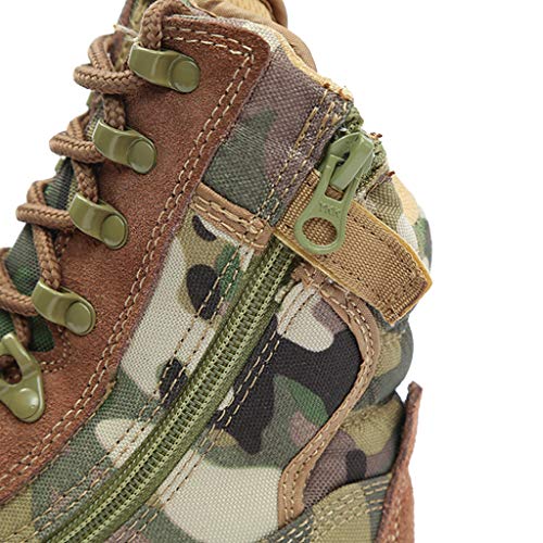 ZZMFC Botas Militares tácticas del ejército Cuero Ligero al Aire Libre con Cordones y Botas de Combate con Cremallera Lateral Botas de montaña Patrol Plus Size,Camouflage-41