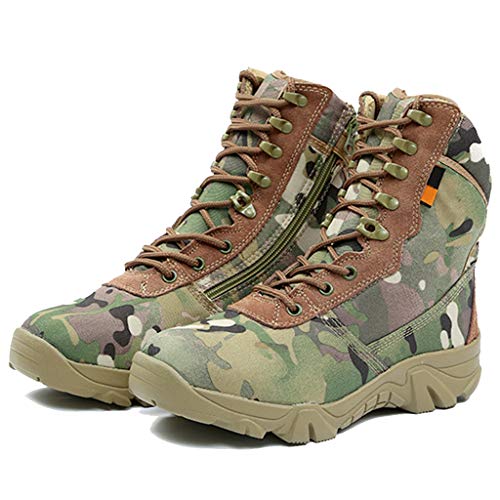 ZZMFC Botas Militares tácticas del ejército Cuero Ligero al Aire Libre con Cordones y Botas de Combate con Cremallera Lateral Botas de montaña Patrol Plus Size,Camouflage-41