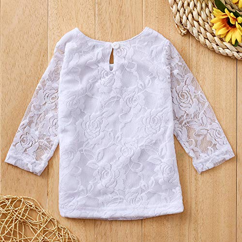 1-5 años Niña Top de Encaje + Rosas Bordadas Vaqueros Tattered Conjunto de Ropa Otoño Invierno