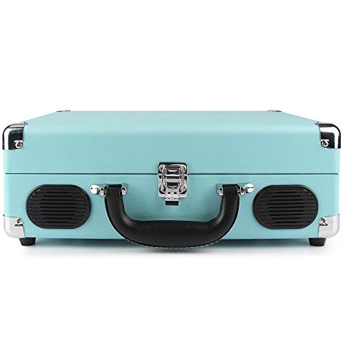 1 by One Tocadiscos Vintage con Placa Giratoria de 3 Velocidades y Altavoces incorporados, Salida RCA, Auriculares, MP3, reproducción de música de móviles, Turquesa