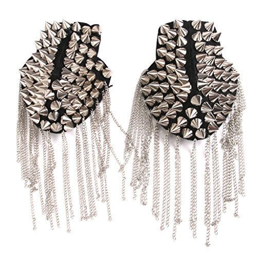 1 Par Tableros De Hombro Charretera Cadena Borla Remache De Plata Punk Rock Insignia