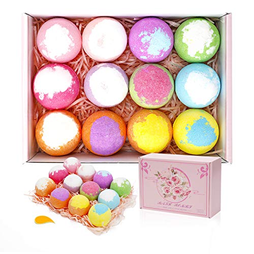 12 Bombas de Baño, Juego de Regalo de Bombas de Baño con Diferentes Aceites Esenciales Orgánicos, Sales de Baño de Burbujas Ideales para Niños, Amigos, Novia, Familia