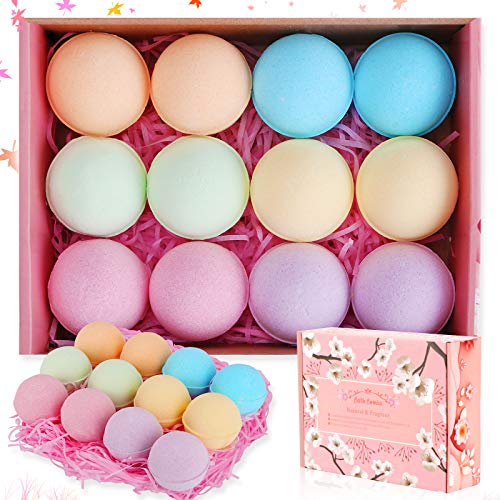12 Piezas Bombas de Baño, Guiseapue Sales de Baño con Aceites Esenciales, Bomba de Baño Spa Baño de Burbujas,Regalo de cumpleaños y Navidad para mujeres, niñas, niños,día de la madre regalo